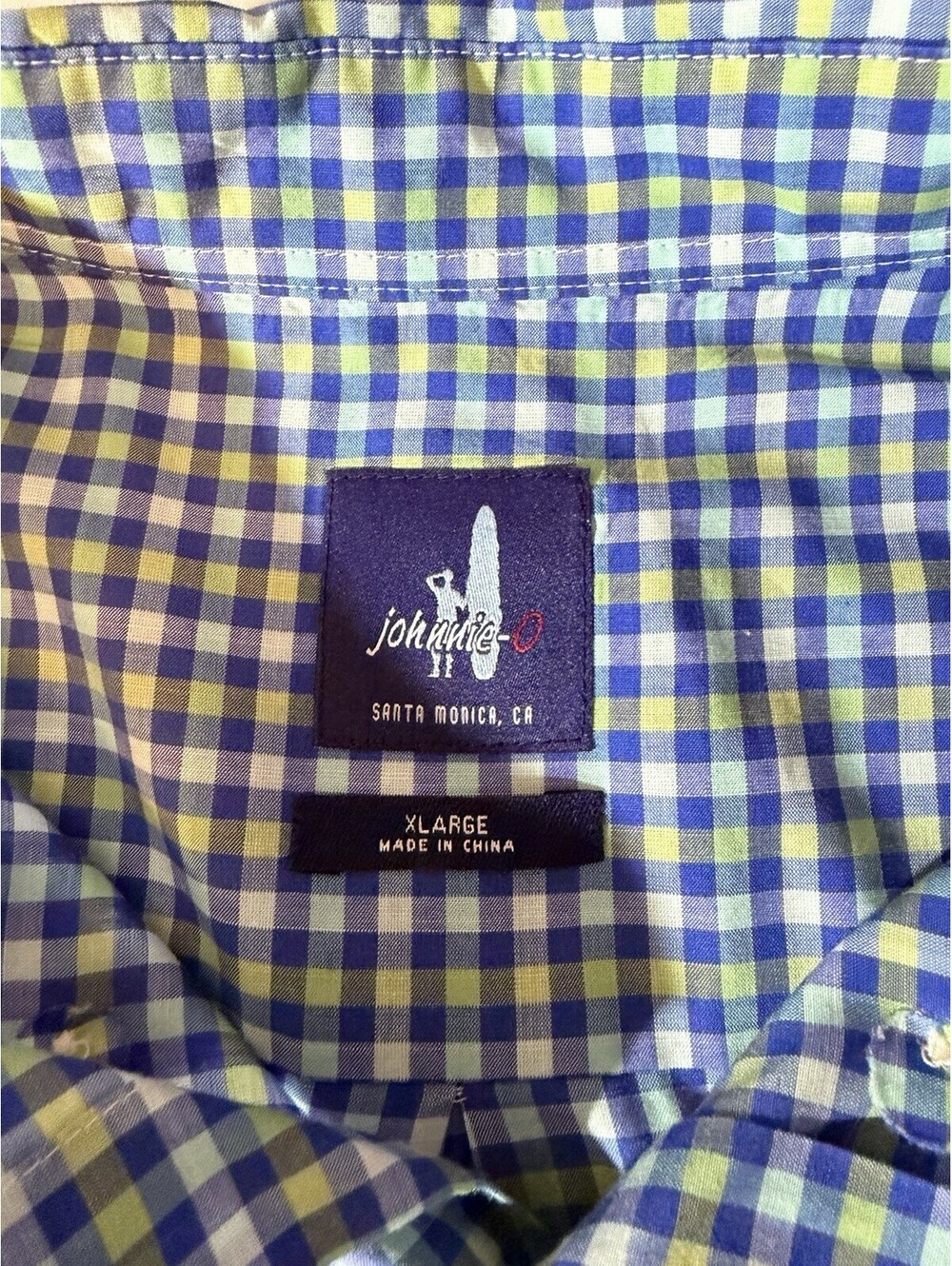 Johnnie-O Mens XL Blue Yellow Green Plaid Button Down Shirt Long Sleeve